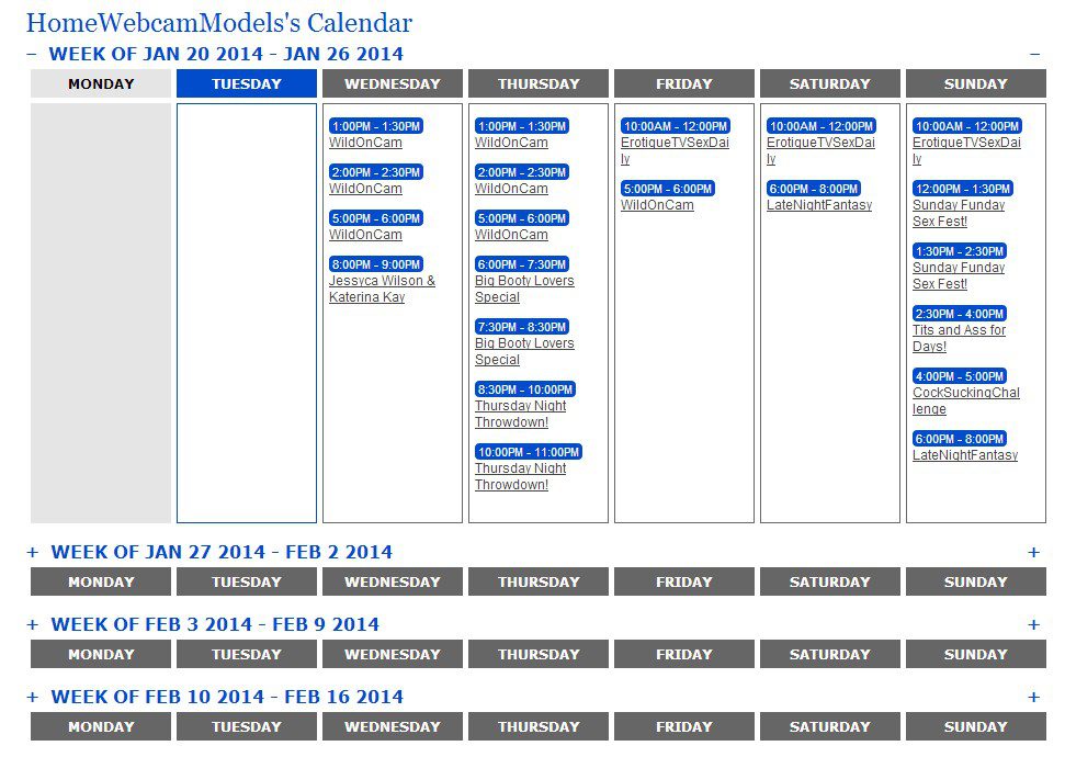 The webcam models calendar keeps you up-to-date on special shows which are typically porn stars on live cams and sometimes other popular adult cam stars.