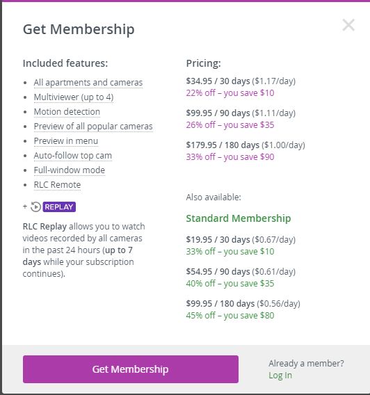 real life cam membership costs