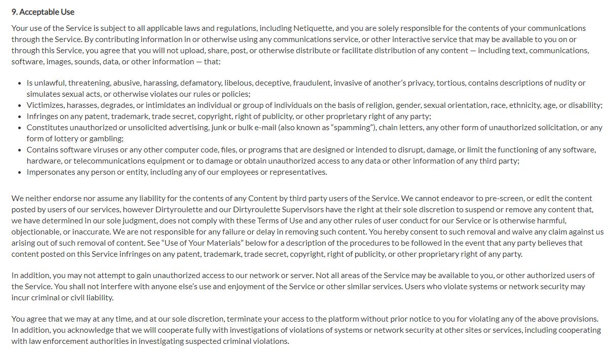dirtyroulette terms of use