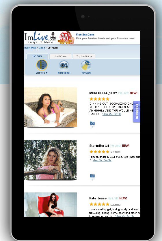 screenshot of ImLive.com on mobile device