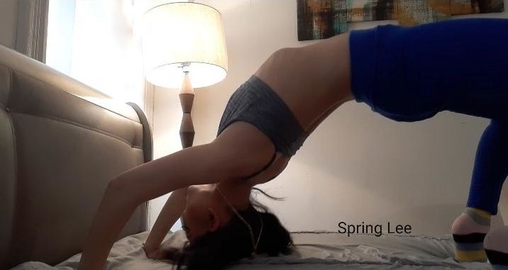 stretching in yoga pants